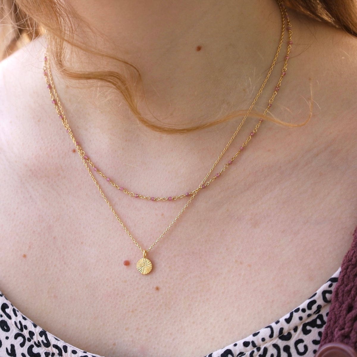 NKL-GPL Double Strand Gold Pink Toumaline Necklace