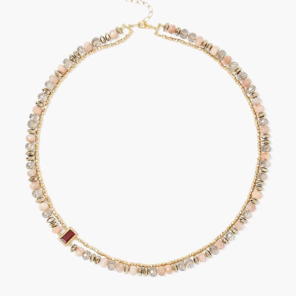 NKL-GPL Double Strand Sunstone & Gold Plated Hematite Gold Plated Necklace