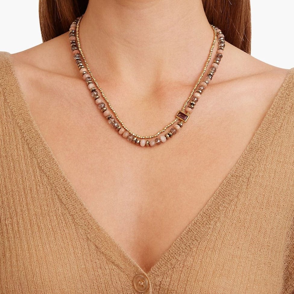 NKL-GPL Double Strand Sunstone & Gold Plated Hematite Gold Plated Necklace