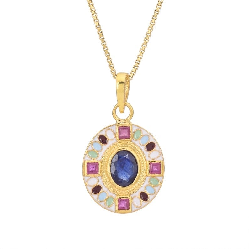 NKL-GPL Enameled Sapphire and Ruby Pendant Necklace