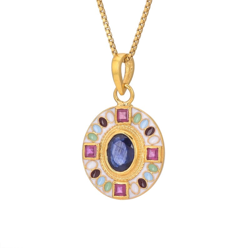 
                      
                        NKL-GPL Enameled Sapphire and Ruby Pendant Necklace
                      
                    