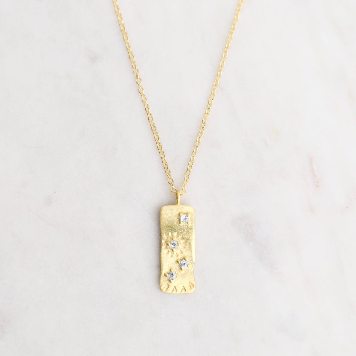 NKL-GPL Etched Rectangle with Blue Topaz Pendant Necklace