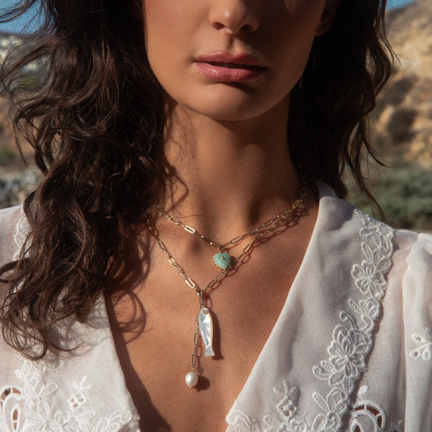 NKL-GPL Fortuna Mother of Pearl Lariat Necklace