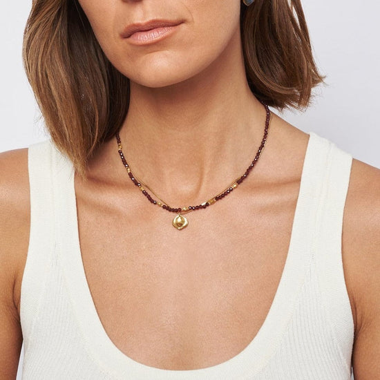 NKL-GPL Garnet & Gold Double Layer Necklace