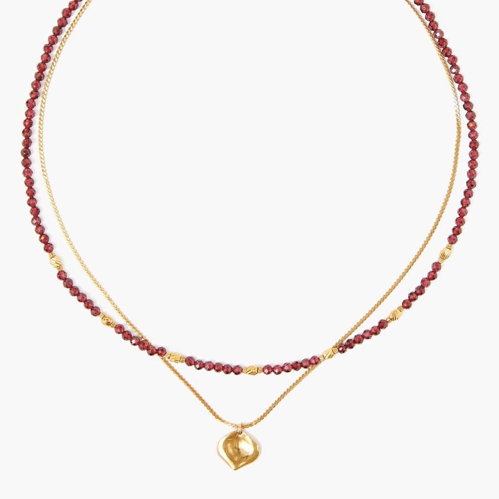NKL-GPL Garnet & Gold Double Layer Necklace