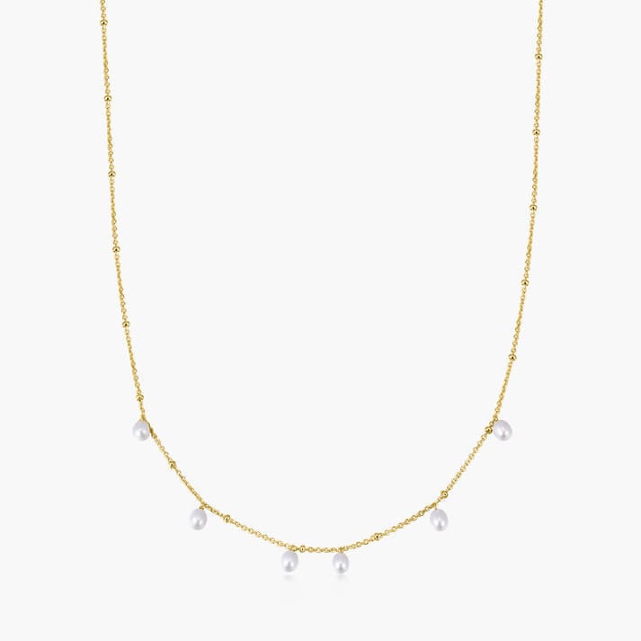 NKL-GPL Gold Alternating Pearl & Bead Station Necklace