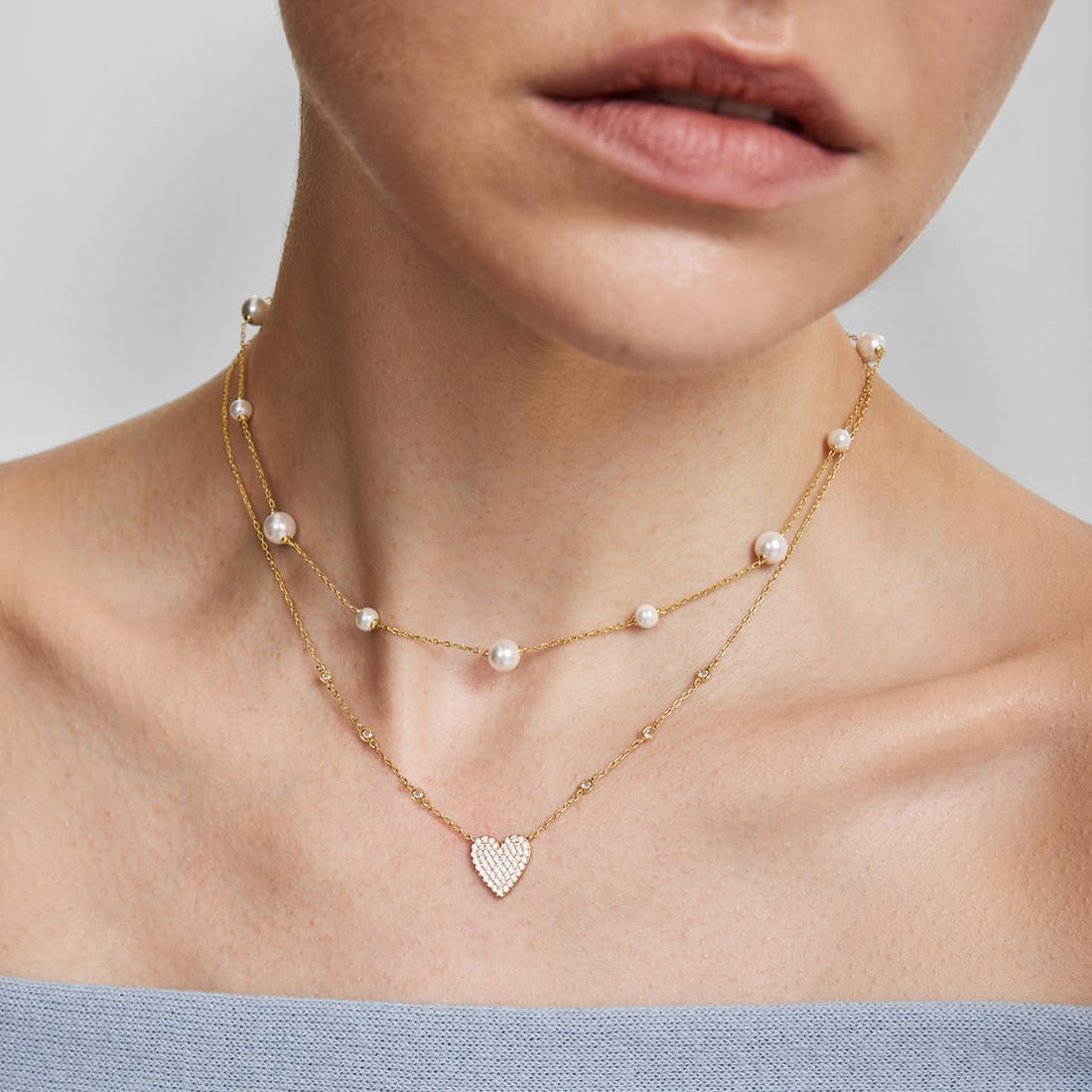 NKL-GPL Gold Alternating Shell Pearl Station Necklace