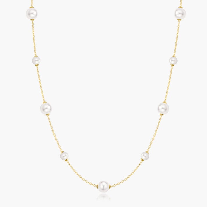 NKL-GPL Gold Alternating Shell Pearl Station Necklace