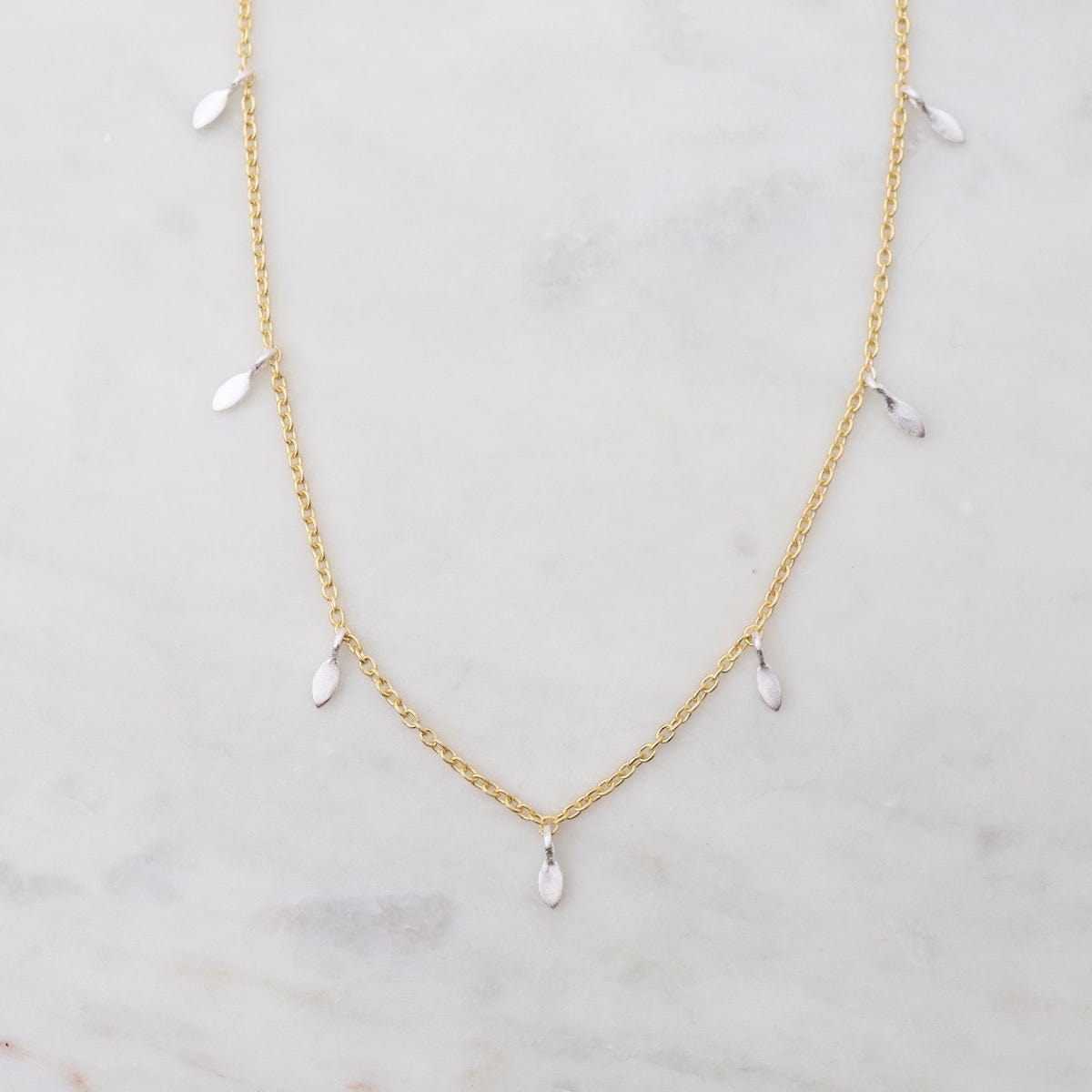 NKL-GPL Gold Chain with Silver Leaves Necklace