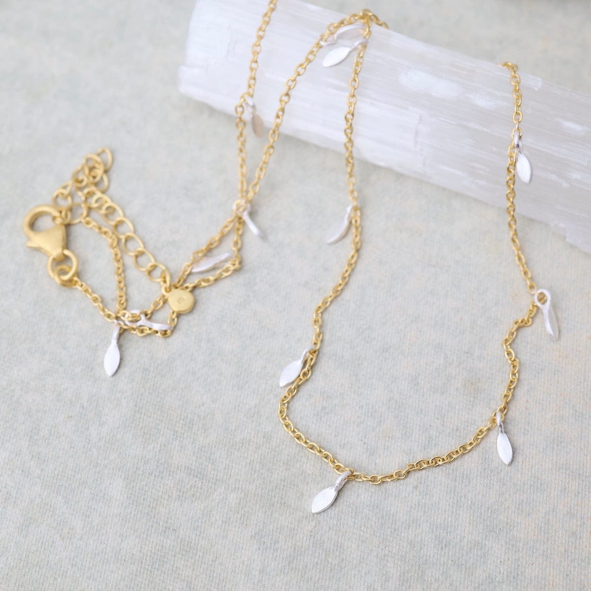 NKL-GPL Gold Chain with Silver Leaves Necklace