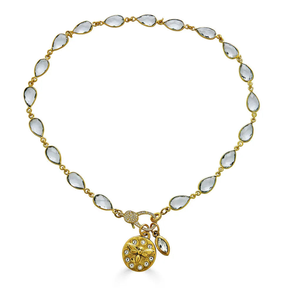 NKL-GPL Gold Crystal Necklace with Crystal Bee Pendants