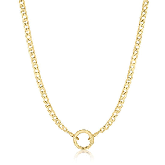 NKL-GPL Gold Curb Chain Charm Connector Necklace
