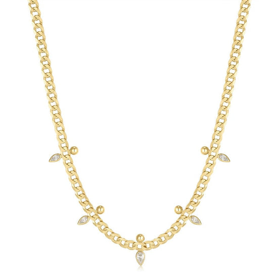 NKL-GPL Gold Curb Chain Sparkle Point Necklace