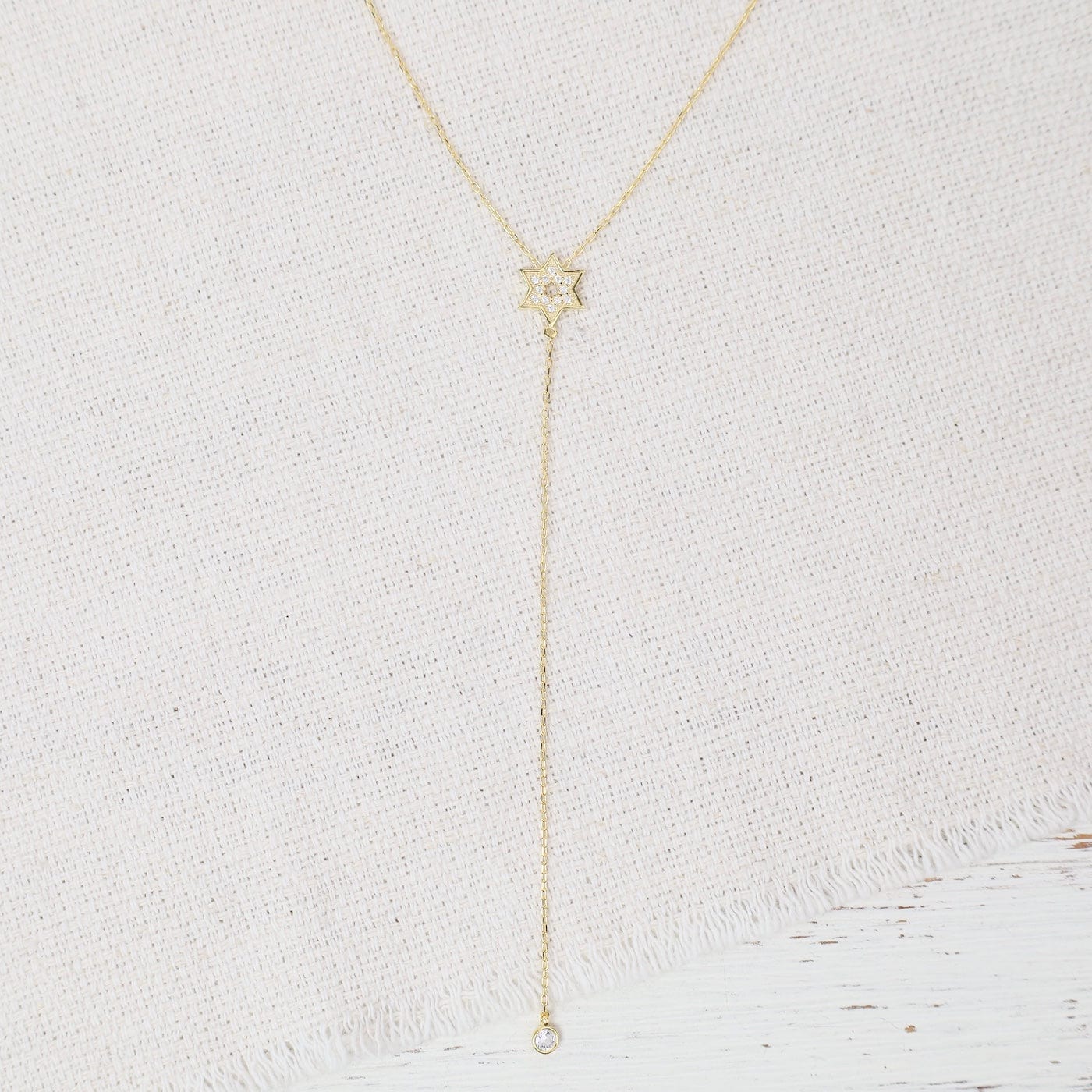 NKL-GPL Gold CZ Star Of David Lariat Necklace