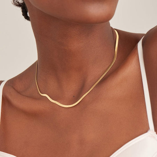 Gold Flat Snake Chain Necklace - Double Herringbone Chain for Women – Halo  Jewelry