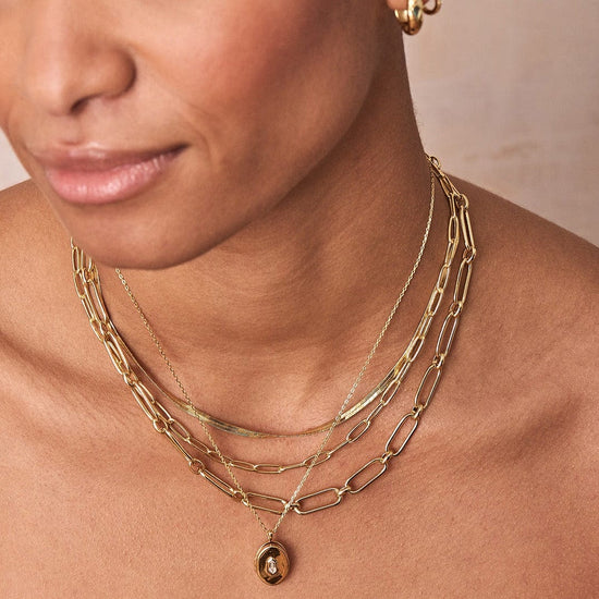 18K Gold Thin Herringbone Thin Snake Necklace Gold over – YanYa