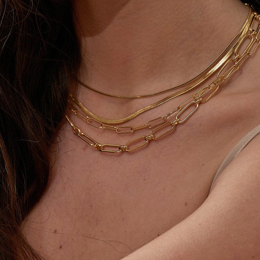 Numbering ♥ #5748 Flat Snake Chain Necklace Numbering ♥ #5748 Flat Snake Chain Necklace Gold Layered