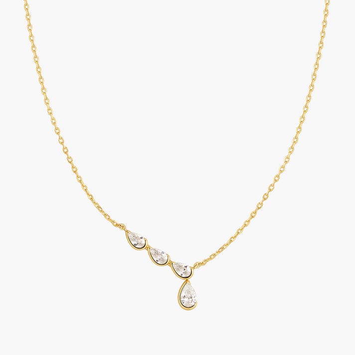 NKL-GPL Gold Half Bezel Angled & Dangle Teardrop Necklace