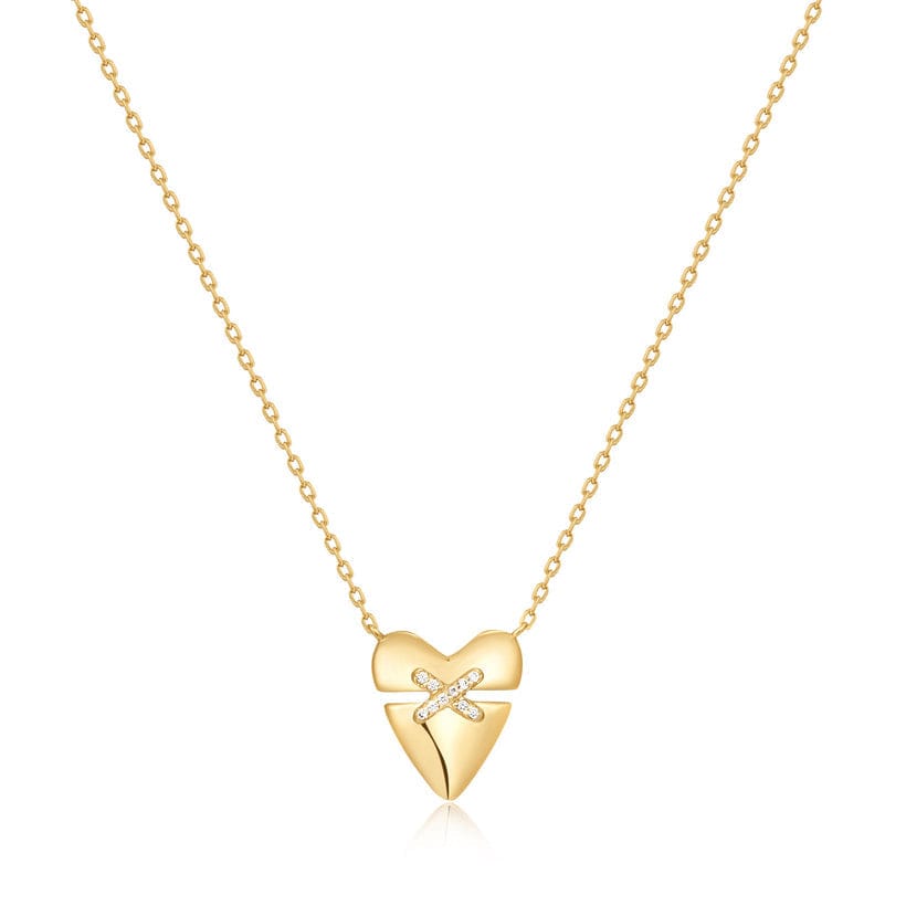 NKL-GPL Gold Heart Kiss Pave Necklace