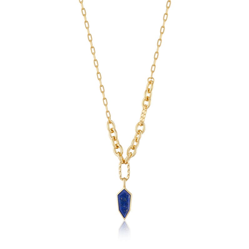 NKL-GPL Gold Lapis Emblem Pendant Necklace