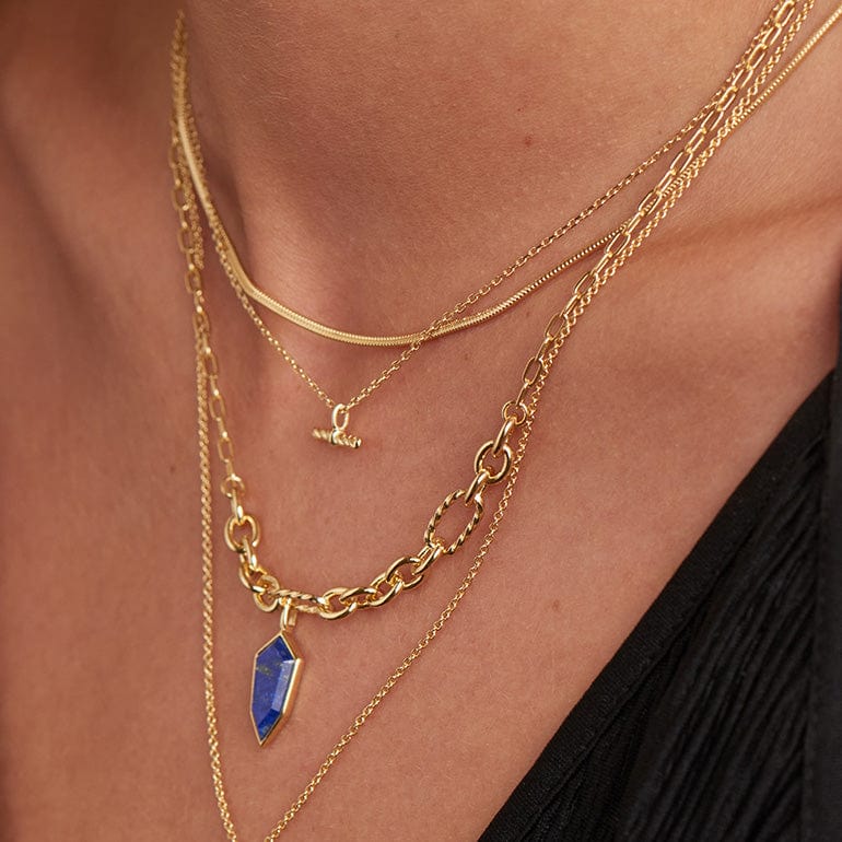 NKL-GPL Gold Lapis Emblem Pendant Necklace