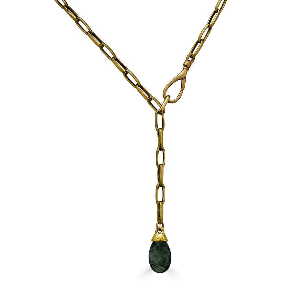 NKL-GPL Gold Lariat with Labradorite Pendant