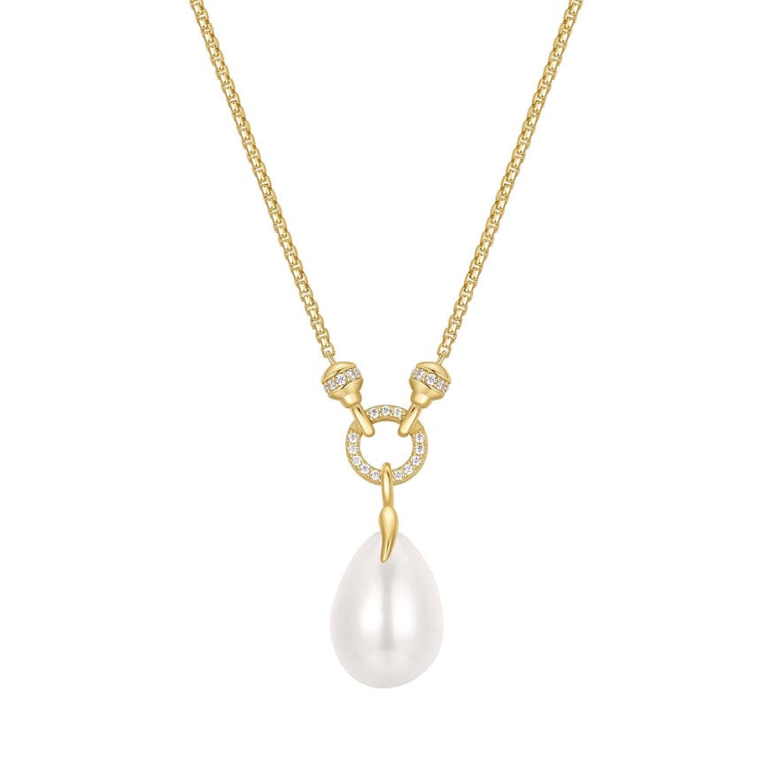 NKL-GPL Gold Linked Shell Pearl Drop Pendant Necklace