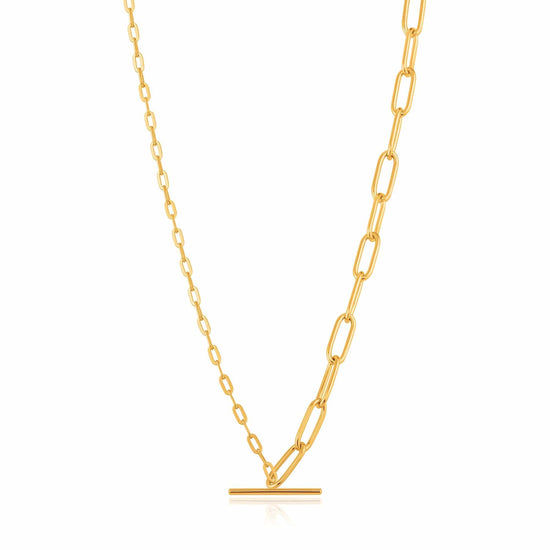 Load image into Gallery viewer, NKL-GPL Gold Mixed Link T-bar Necklace
