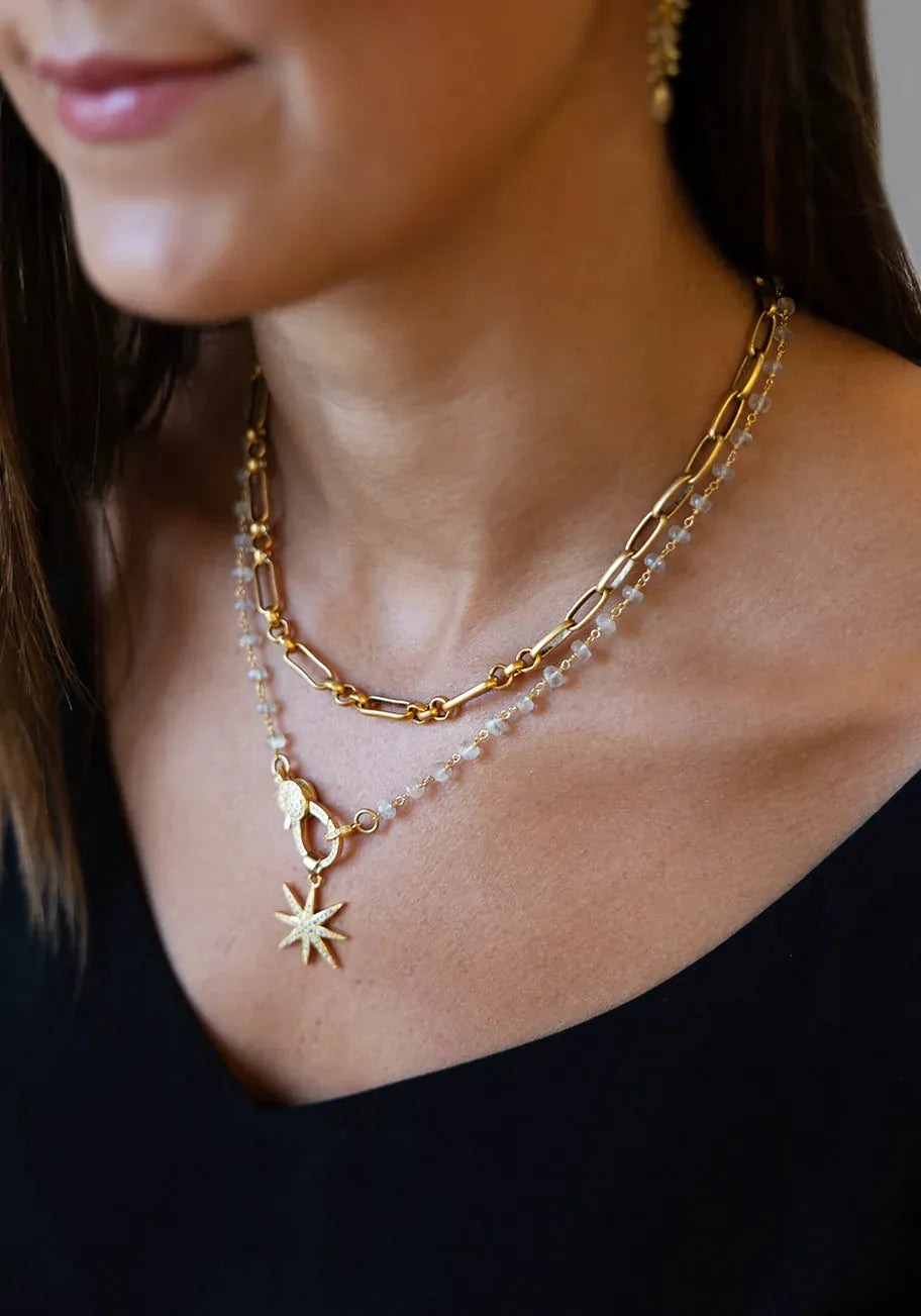 NKL-GPL Gold Moonstone Gemstone Necklace with Star Pendant