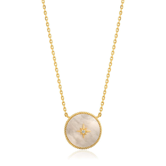NKL-GPL Gold Mother Of Pearl Emblem Necklace