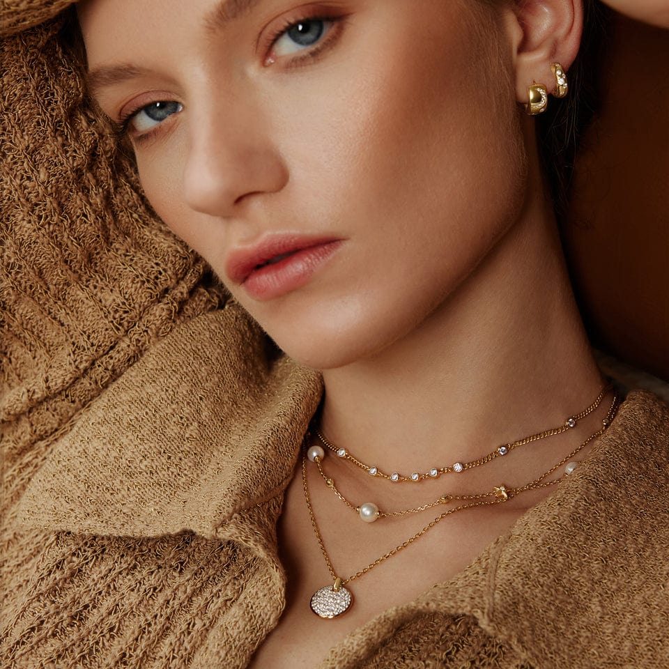 NKL-GPL Gold Multi Station Round Stone Chain Necklace