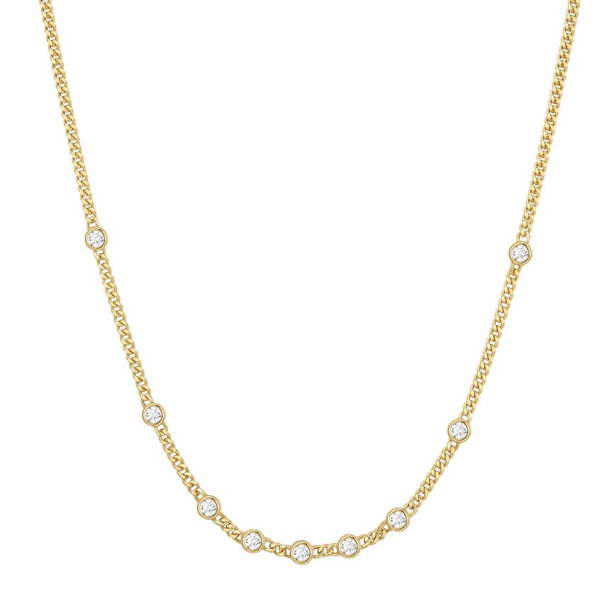 NKL-GPL Gold Multi Station Round Stone Chain Necklace