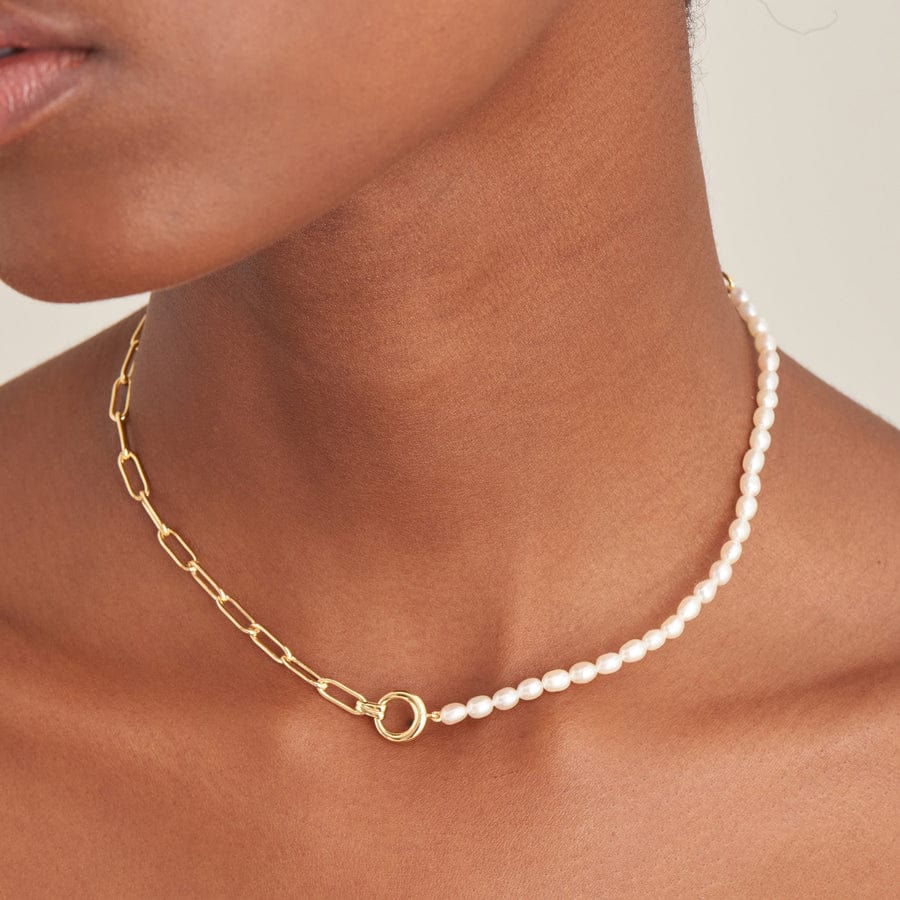 NKL-GPL Gold Pearl Chunky Link Chain Necklace