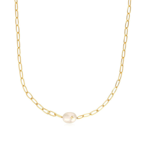 NKL-GPL Gold Pearl Sparkle Chunky Chain Necklace