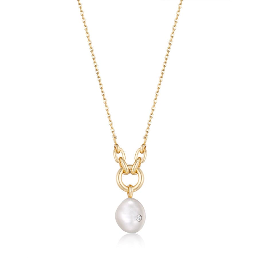 NKL-GPL Gold Pearl Sparkle Pendant Necklace