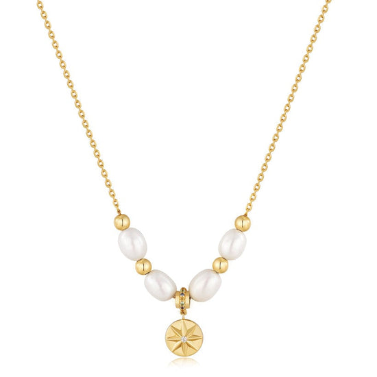 NKL-GPL Gold Pearl Star Pendant Necklace