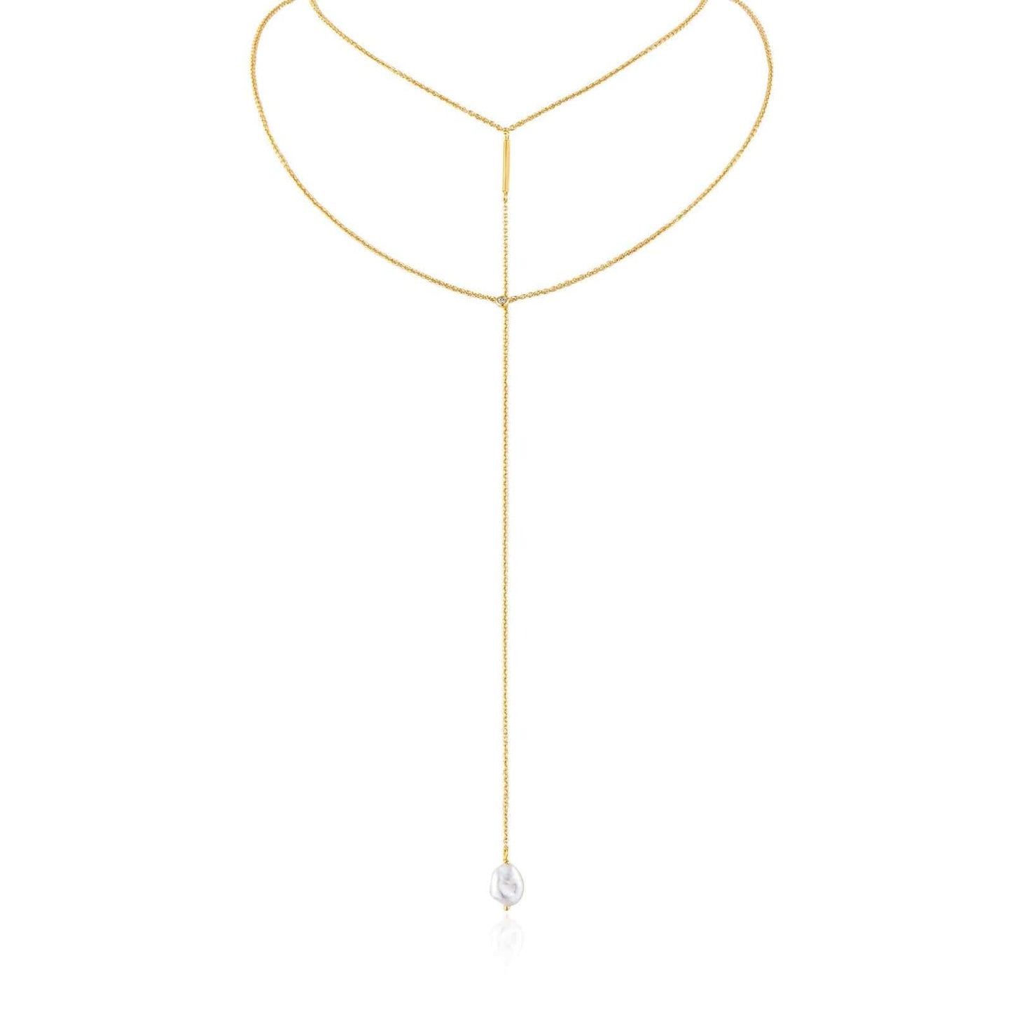 NKL-GPL Gold Pearl Y Necklace