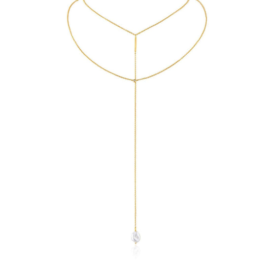 NKL-GPL Gold Pearl Y Necklace