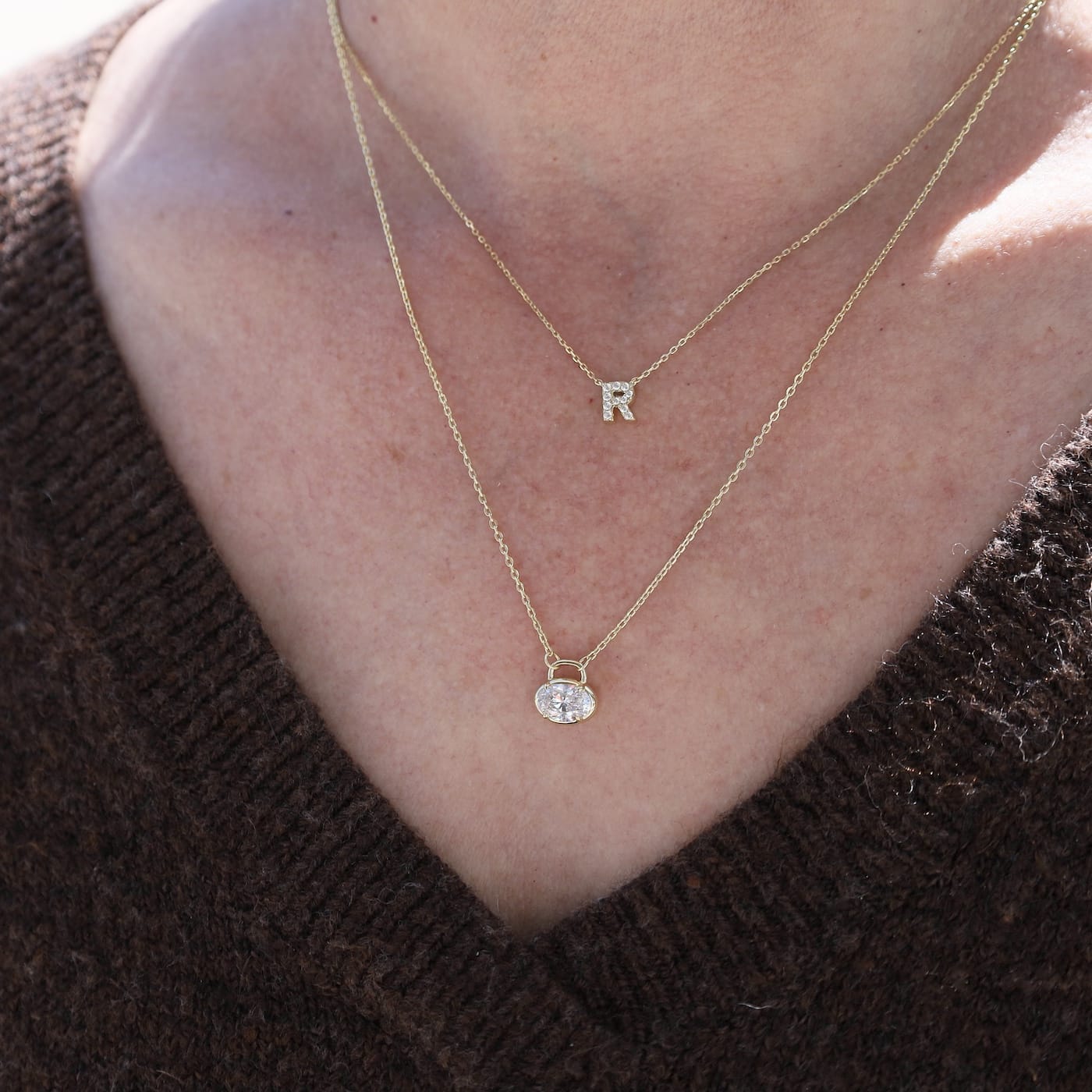 NKL-GPL Gold Plated Diamond Block Letter Necklace