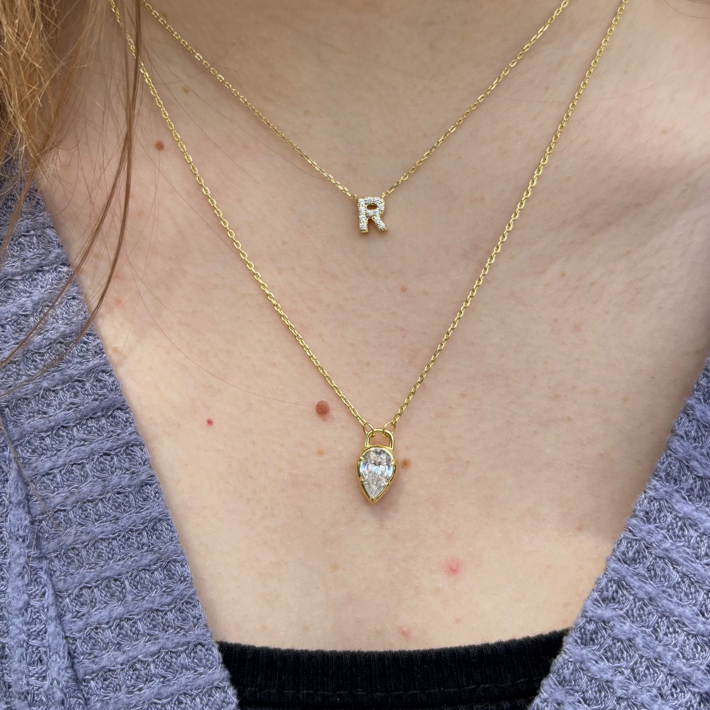 NKL-GPL Gold Plated Diamond Block Letter Necklace