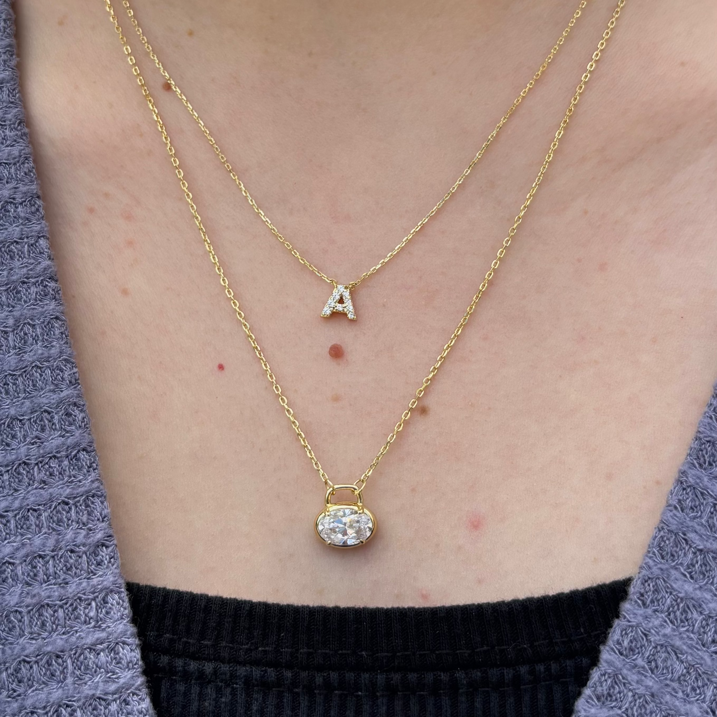NKL-GPL Gold Plated Diamond Block Letter Necklace