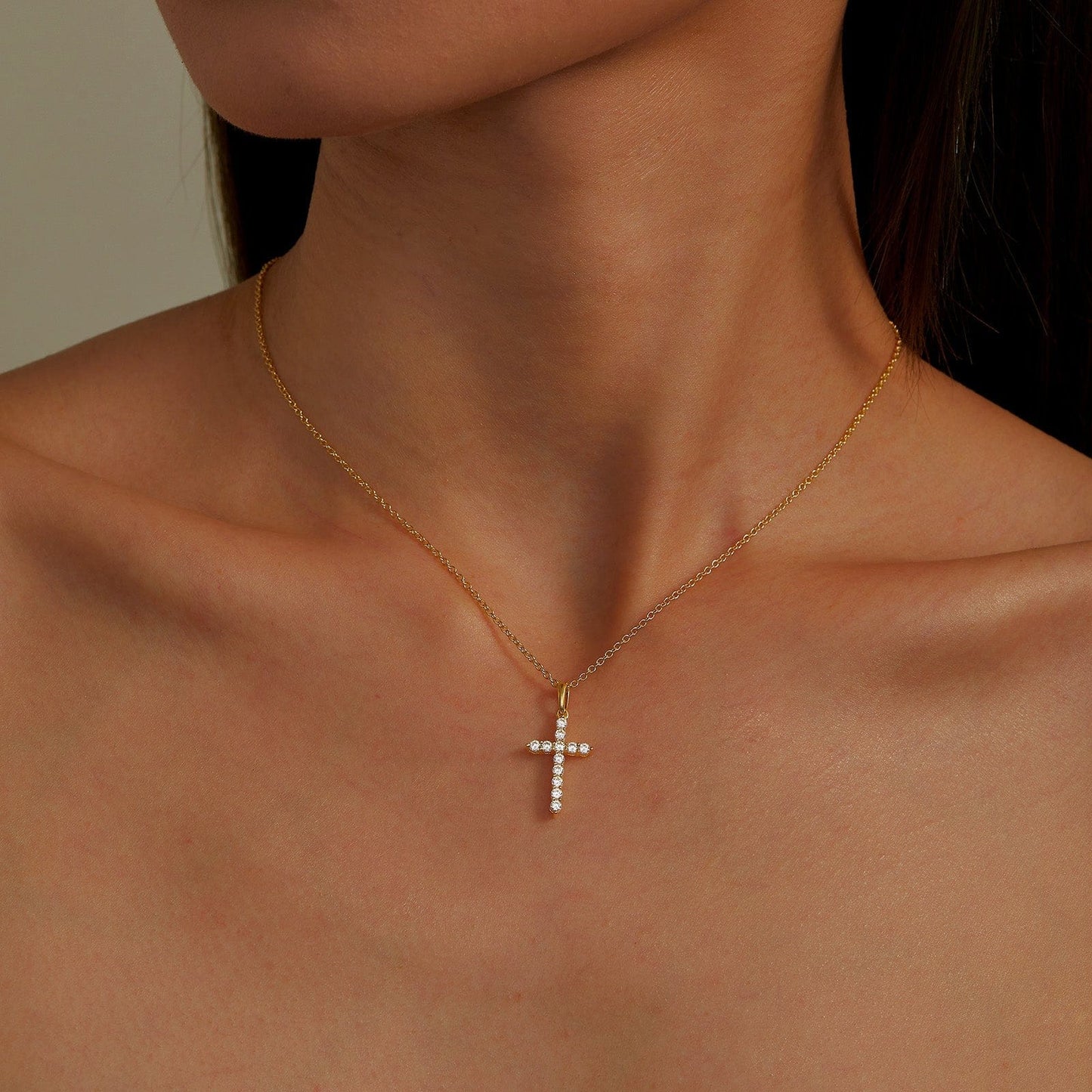 NKL-GPL Gold Plated Diamond Medium Cross Pendant Necklace