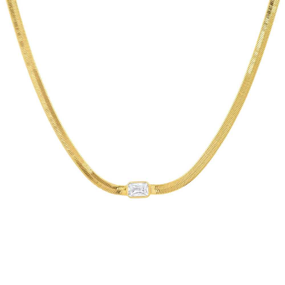 
                      
                        NKL-GPL Gold Plated Herringbone Chain Necklace with Clear Stone
                      
                    