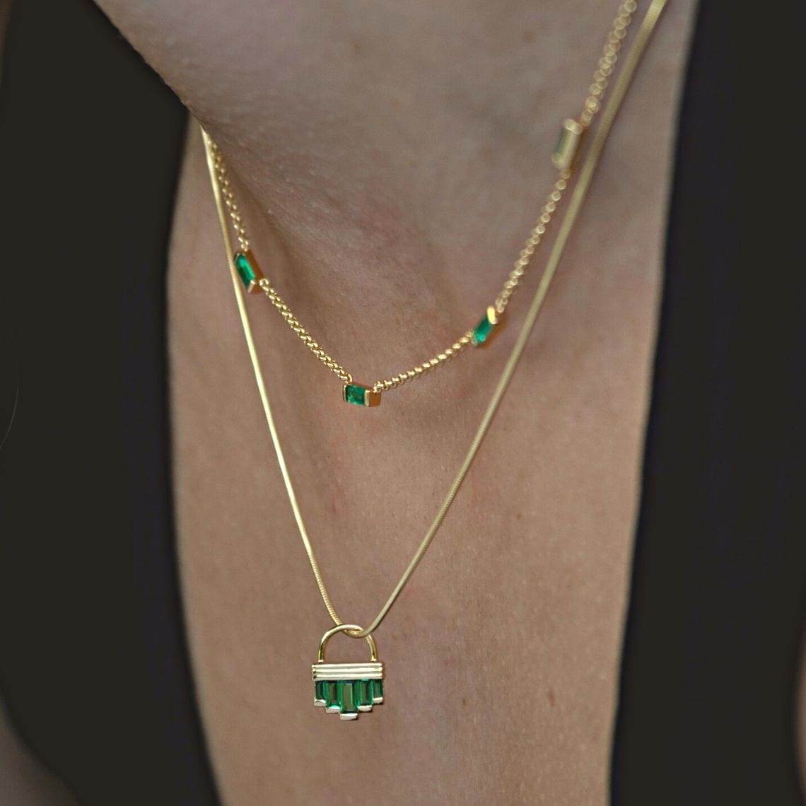 NKL-GPL Gold Plated Sterling Silver Green Cleopatra Necklace
