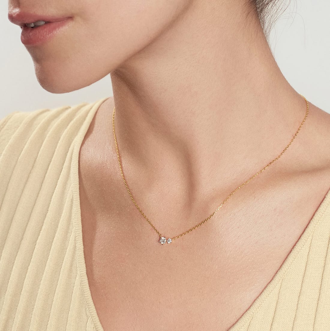 NKL-GPL Gold Prong Set Duo Necklace