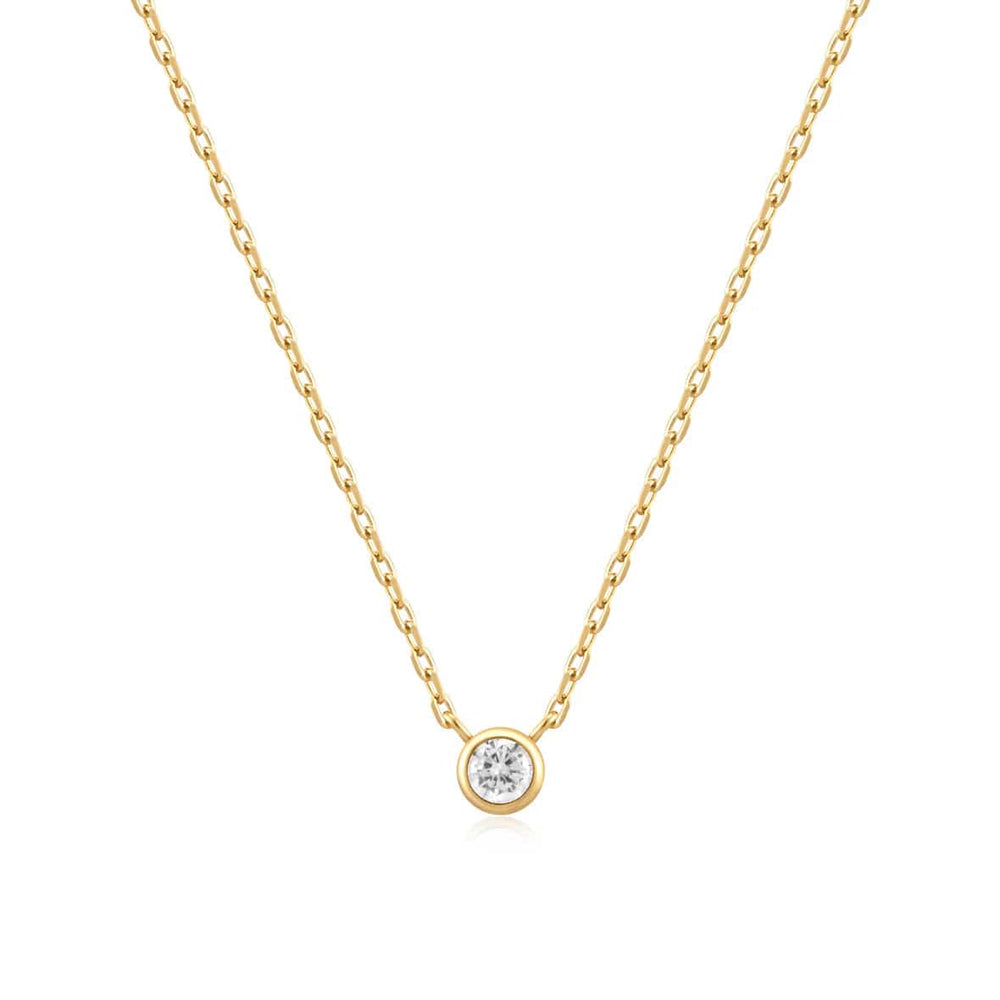 NKL-GPL Gold Round Solitare Cubic Zirconia Necklace