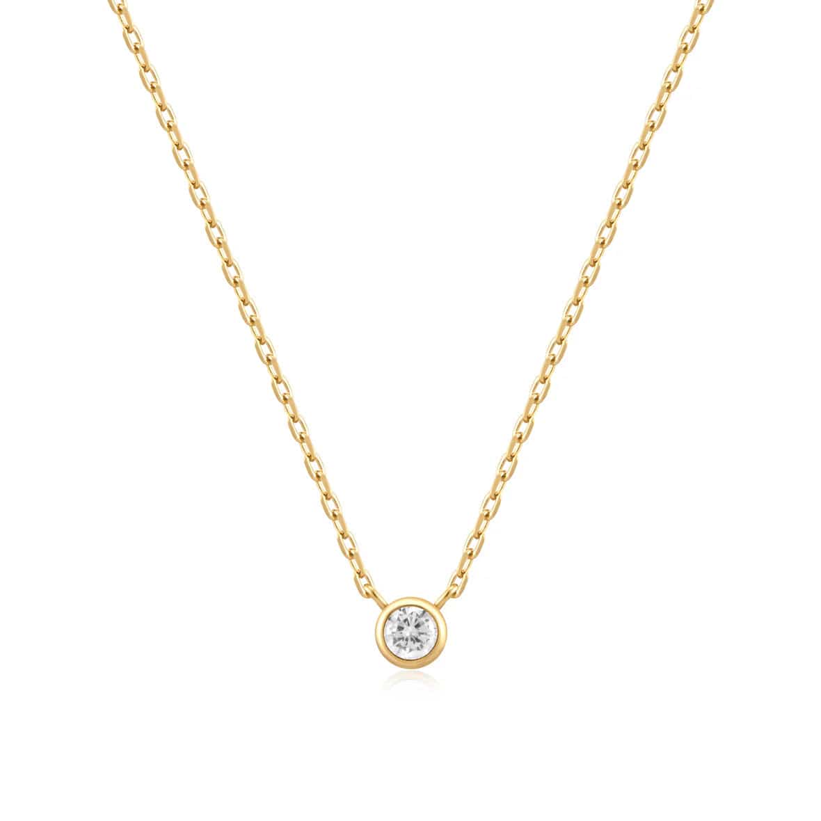 NKL-GPL Gold Round Solitare Cubic Zirconia Necklace