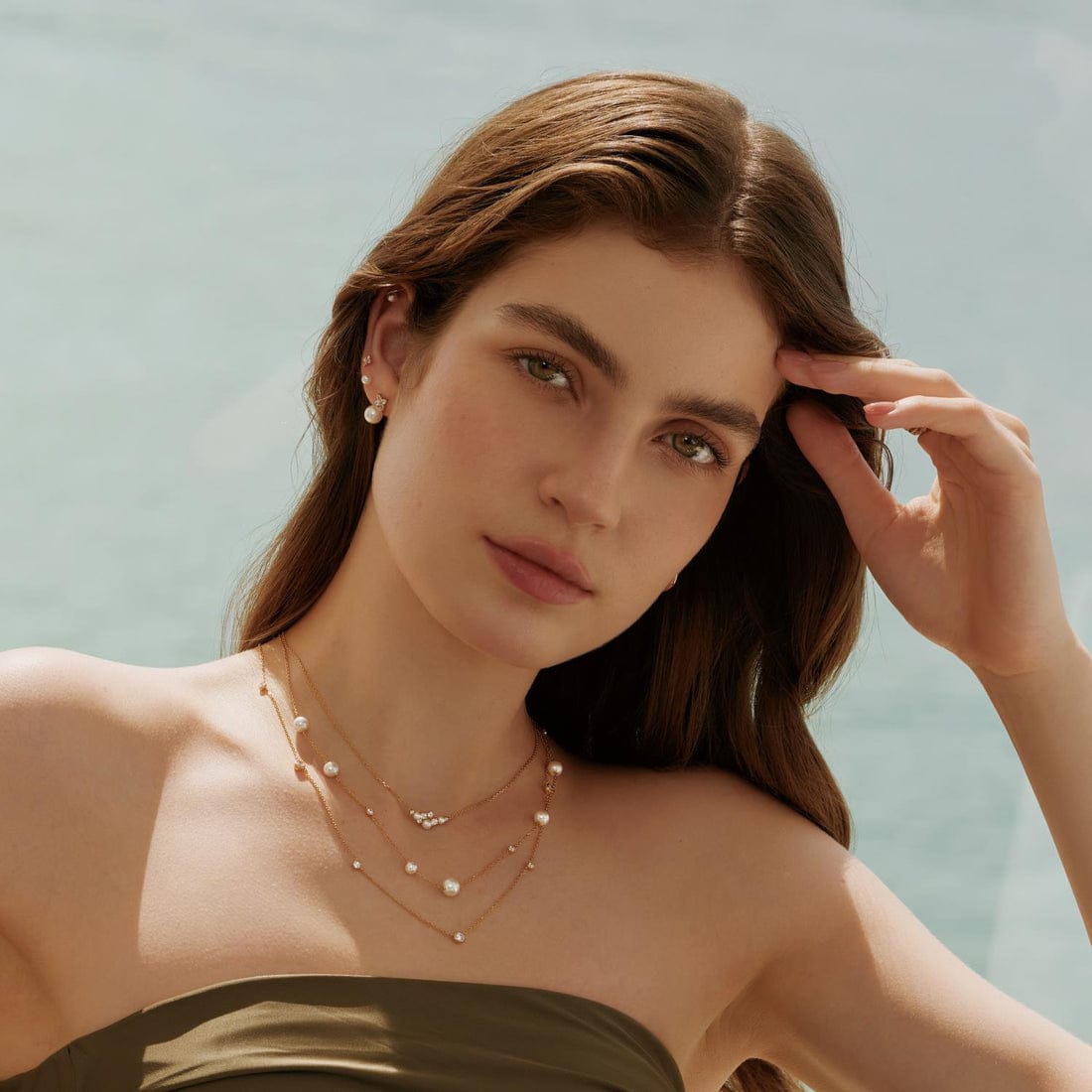 NKL-GPL Gold Shell Pearl Cluster Necklace