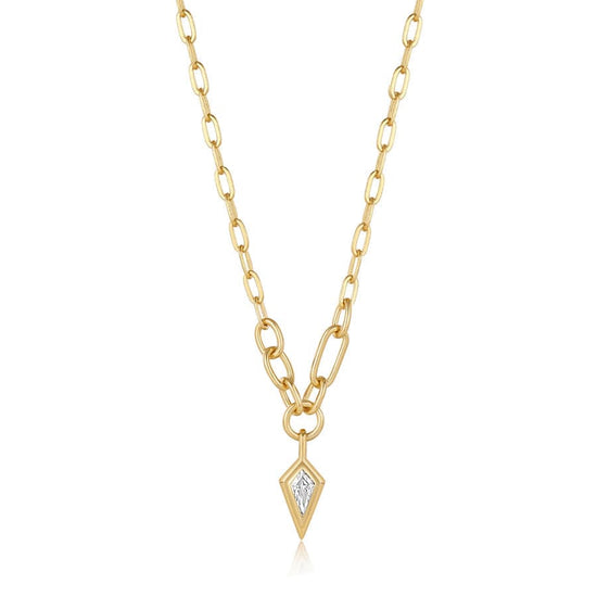 NKL-GPL Gold Sparkle Drop Pendant Chunky Chain Necklace