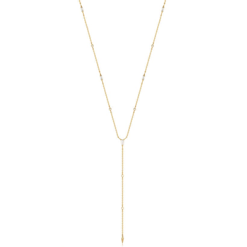 NKL-GPL Gold Sparkle Point Y Necklace